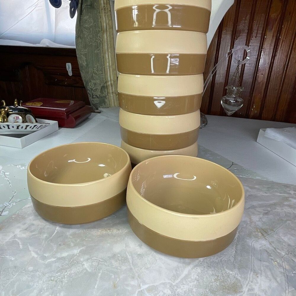 Lot of 7 Dinex two tone classic insulated stackable 8 oz bowls.